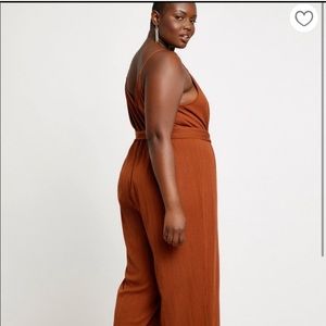 Eloquii Ribbed Wide Leg Jumpsuit - Rust - 18/20